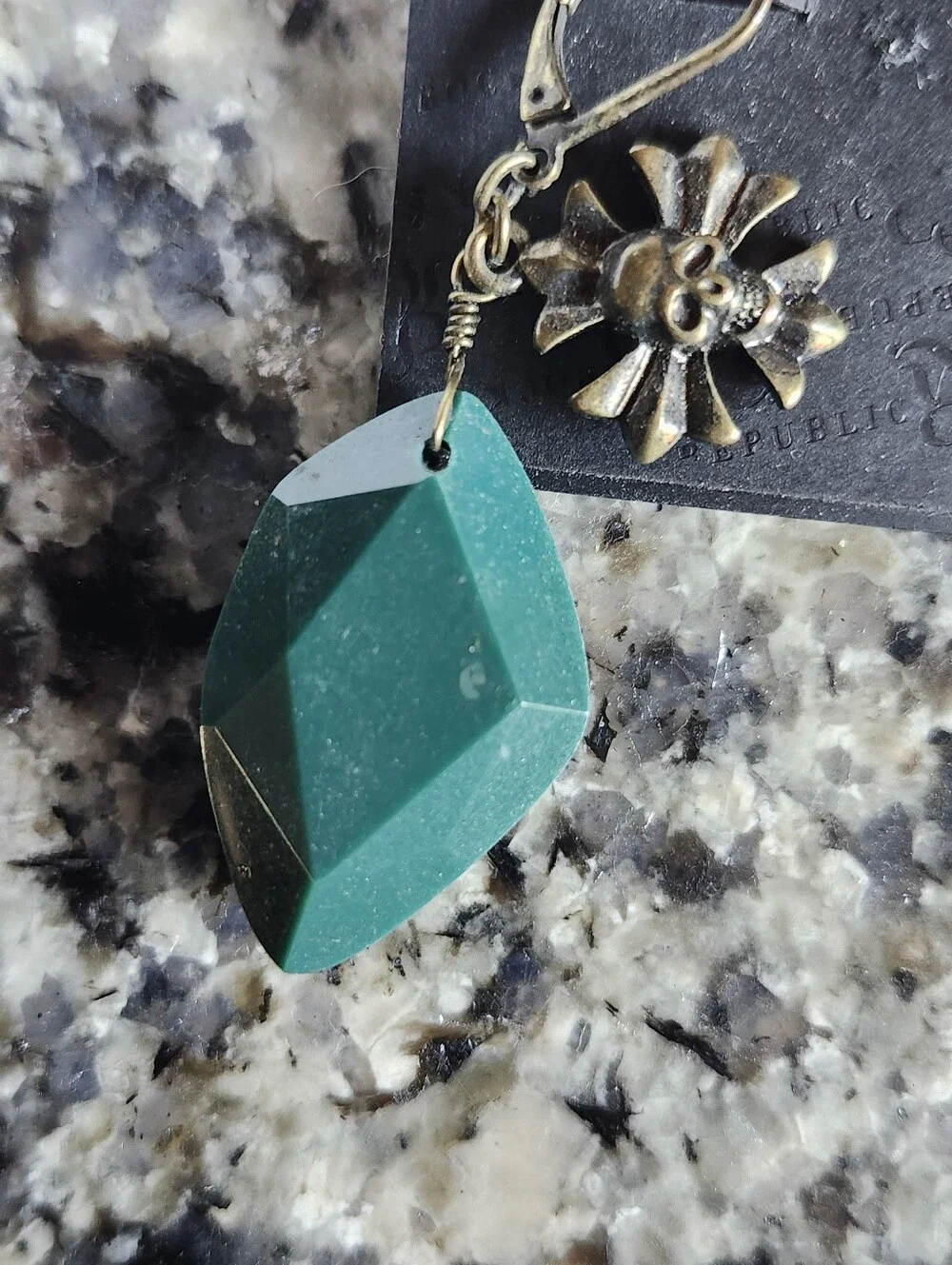 Rock & Republic Teal Faceted Teardrop Earrings with Skull Flower Accents